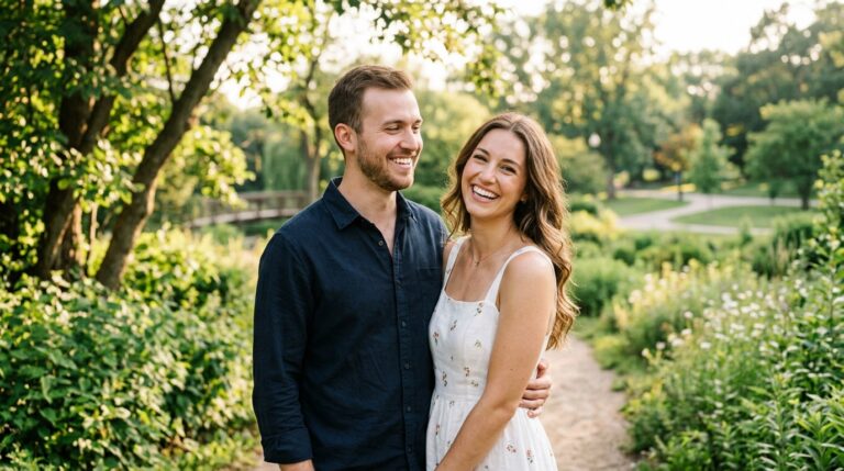Couple smiling in park 1a8c2a9efd