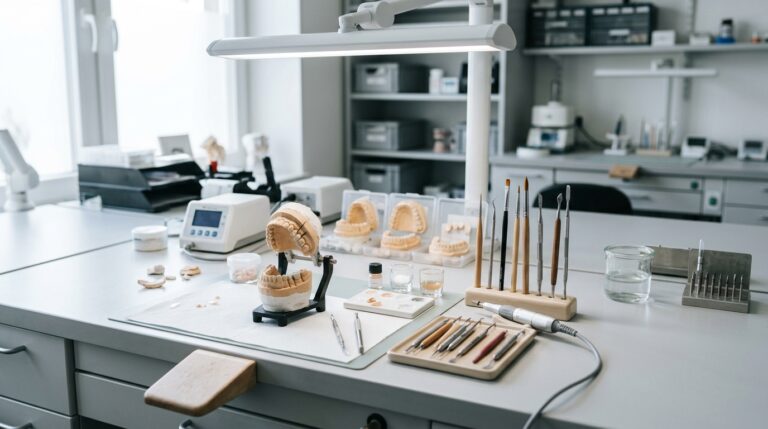 Dental lab workbench with tools b4f0dd7ecb