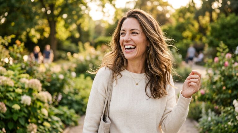 Realistic photo of a woman in her 40s laughing nat 1321caf88d